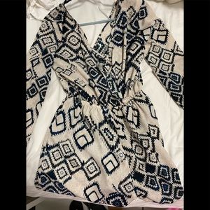 Pretty Blue & Cream long sleeve Romper